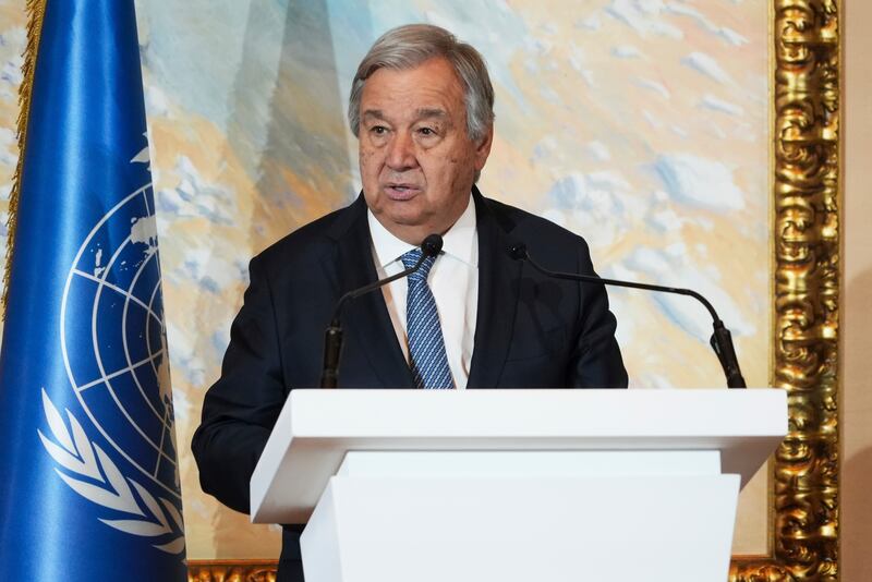 El secretario general de la ONU António Guterres en Doha, Qatar. (Foto AP/Lujain Jo)