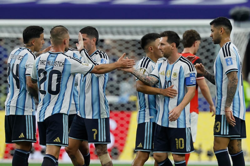 El delantero de Argentina Leo Messi celebra el gol conseguido ante Austria en el partido del Mundial 2026. EFE/Mariscal