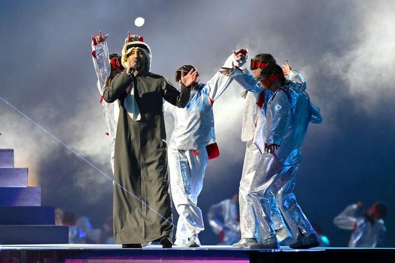 AL KHOR, QATAR - NOVEMBER 20: Singer Fahad Al Kubaisi performs during the opening ceremony prior to the FIFA World Cup Qatar 2022 Group A match between Qatar and Ecuador at Al Bayt Stadium on November 20, 2022 in Al Khor, Qatar. (Photo by Justin Setterfield/Getty Images)