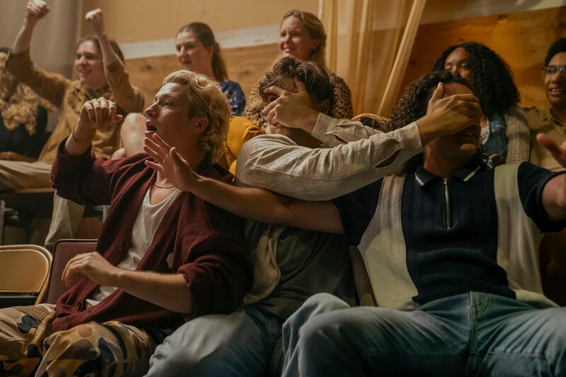 (l-r) Dean Di Laurentis (Stephen Thomas Kalyn), Beau Maxwell (Khobe Clarke), and John Tucker (Jalen Thomas Brooks) in OFF CAMPUS
Photo Credit: Liane Hentscher / Prime
© Amazon Content Services LLC