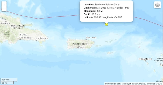 Registran sismo de magnitud 4.7 al norte de Anegada