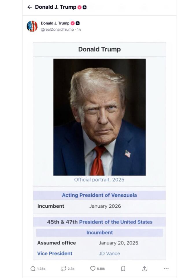 ¿Presidente interino de Venezuela? Donald Trump publica imagen manipulada con este cargo