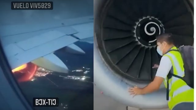 En pleno vuelo, captan la turbina de un avión en fuego