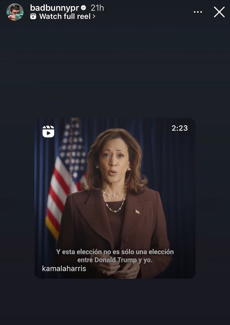 Captura de pantalla del video que compartió Bad Bunny en Instragram.