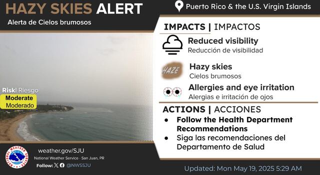 Emiten alerta por bruma sobre Puerto Rico