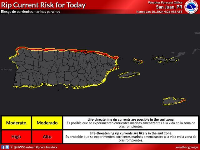 Emiten riesgo alto de corrientes marinas para varias playas de Puerto Rico