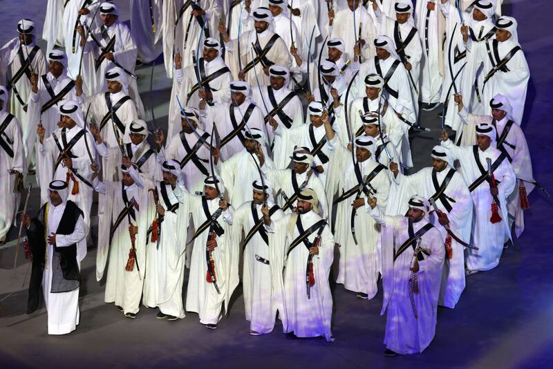 AL KHOR, QATAR - NOVEMBER 20: Performers perform during the opening ceremony prior to the FIFA World Cup Qatar 2022 Group A match between Qatar and Ecuador at Al Bayt Stadium on November 20, 2022 in Al Khor, Qatar. (Photo by Elsa/Getty Images)