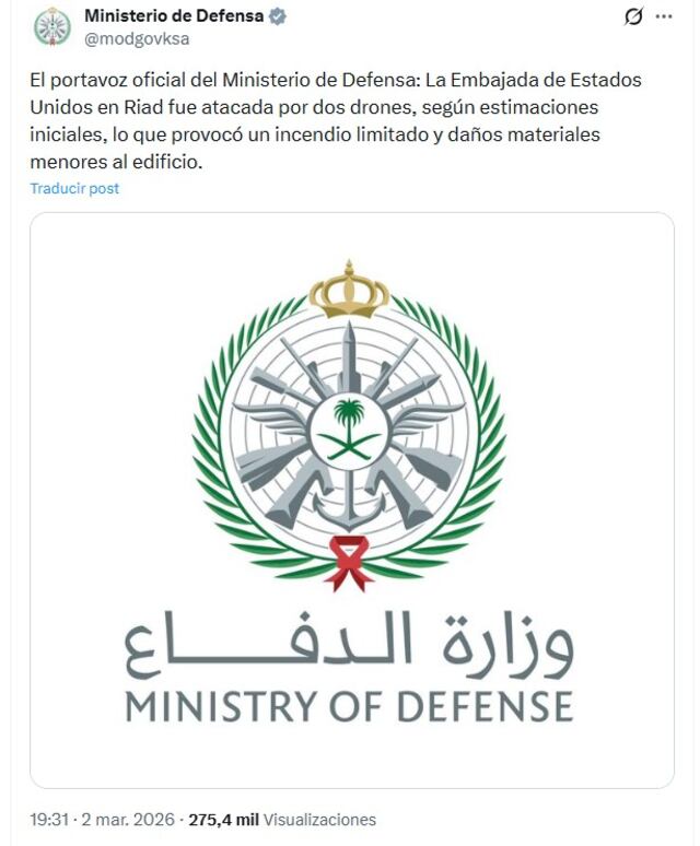 Arabia Saudí confirma un ataque con drones contra la embajada de EE.UU. en Riad