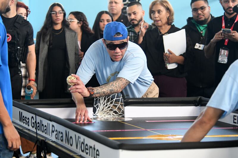 Jorge Meléndez Padilla, ciego, y jugador de Goalball. El Departamento de Corrección y Rehabilitación, presenta el nuevo programa de deportes destinado a la población correccional. Institución Correccional 501. Bayamón. Metro PR 4 de febrero de 2025