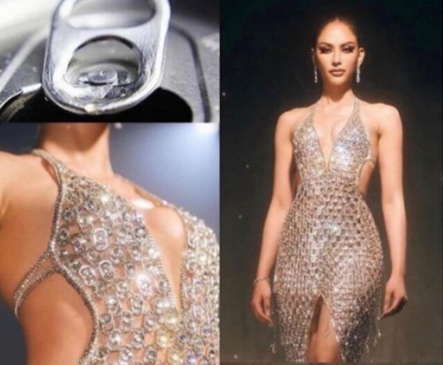 Miss Tailandia sorprende con vestido decorado con anillas de latas de aluminio