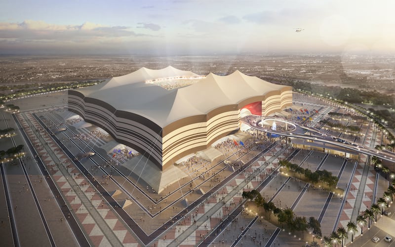 UNSPECIFIED: In this undated computer-generated artists impression provided by 2022 Supreme Committee for Delivery and Legacy, the Al Bayt Stadium, a Qatar 2022 World Cup venue to be buit in Al Khor, Qatar. (Illustration provided by 2022 Supreme Committee for Delivery and Legacy via Getty Images)