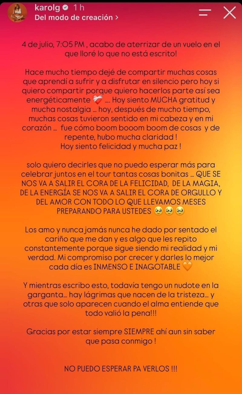 Mensaje de Karol G.