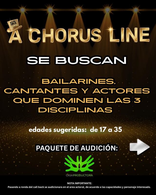 Buscan bailarines, cantantes y actores para el musical ‘Chorus Line’