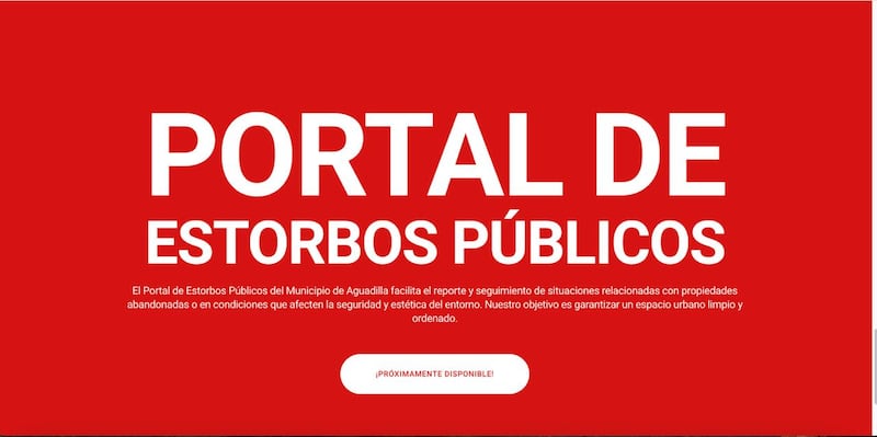 El Municipio de Aguadilla anuncia que “próximamente” lanzará un portal de estorbos públicos.
Captura de pantalla