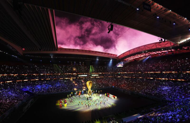AL KHOR, QATAR - NOVEMBER 20: A general view during the opening ceremony prior to the FIFA World Cup Qatar 2022 Group A match between Qatar and Ecuador at Al Bayt Stadium on November 20, 2022 in Al Khor, Qatar. (Photo by Mohamed Farag/Getty Images)