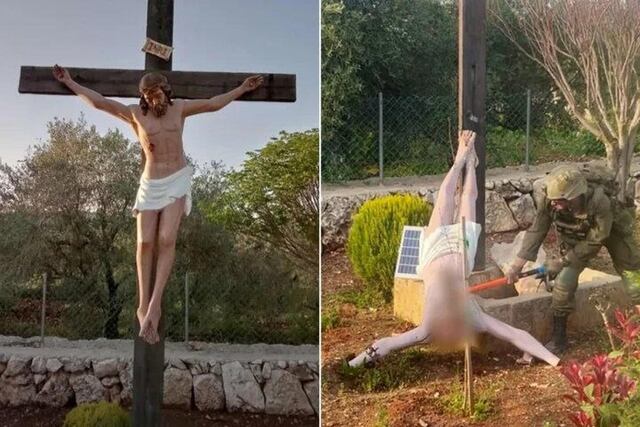 Iglesia católica exige sanción a soldado israelí por destrozar estatua de Jesucristo en Líbano