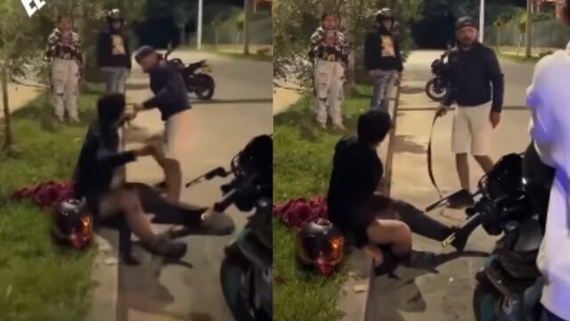 Viral: Motociclista se accidenta y su padre le entra “a correazos”