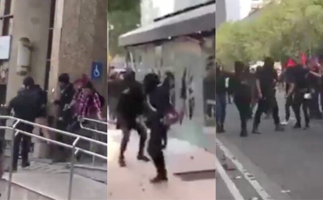 Vidrios rotos y destrozos en marcha por los 43 normalistas de Ayotzinapa