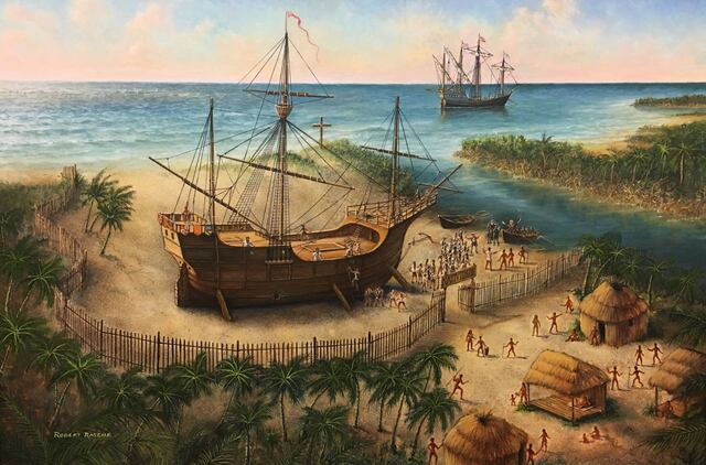 Desvelan pintura sobre destino "real" de la Santa María de Colón