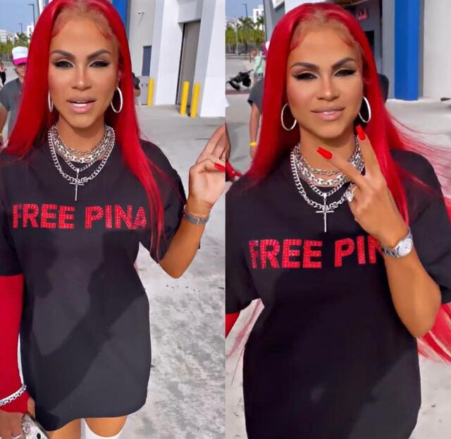 Natti Natasha utiliza camisa que lee “Free Pina” en apoyo al padre de su hija