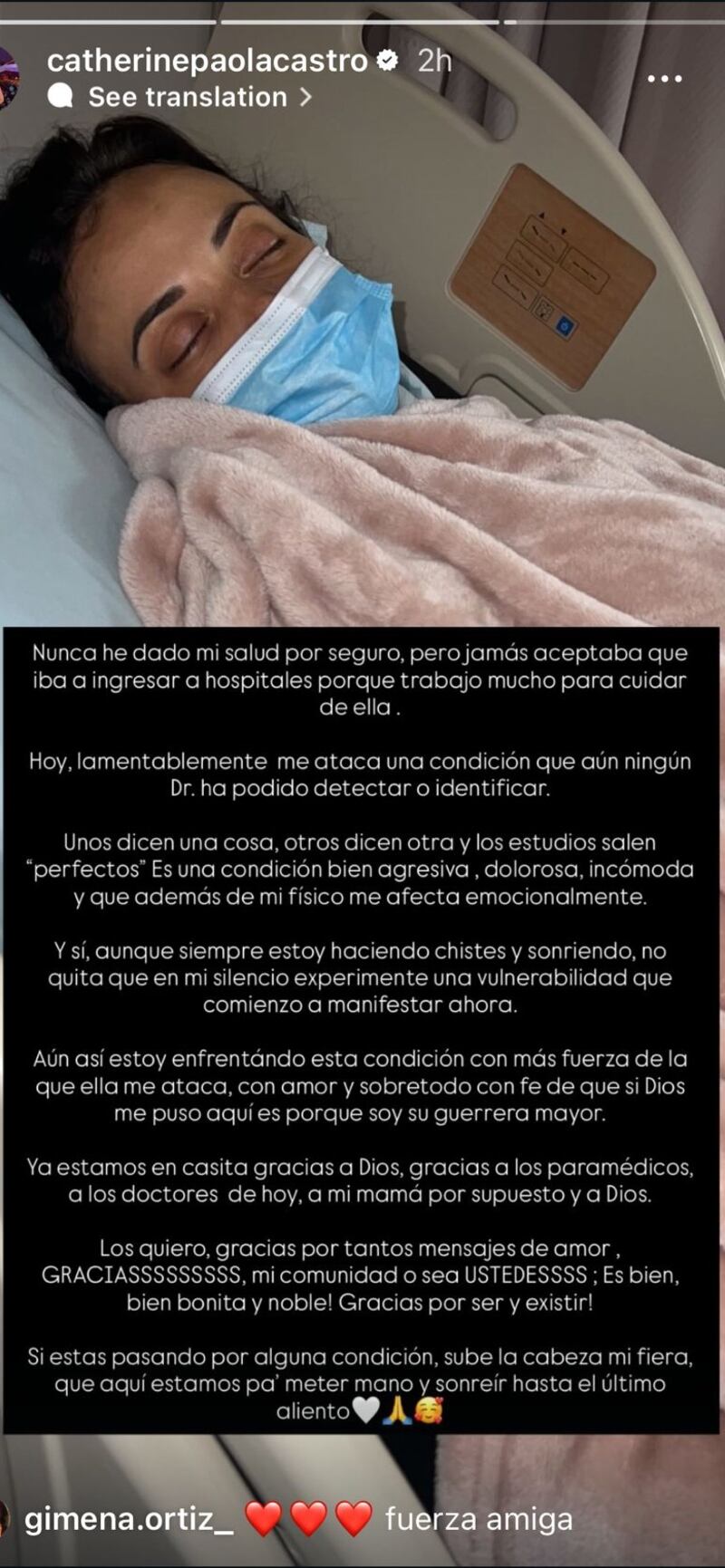 Publicación realizada por la animadora en Instagram.