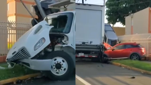 VIDEO: Conductor de camión se queda dormido e impacta cinco vehículos en Cataño