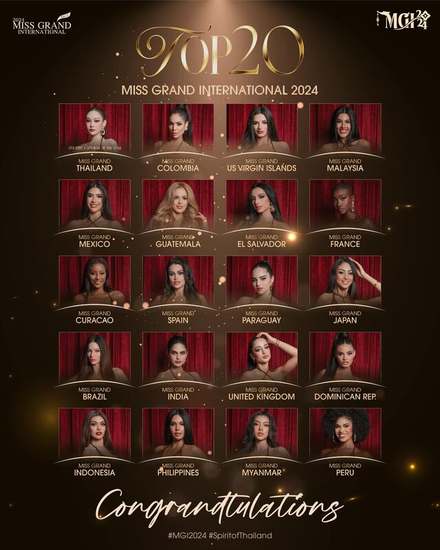 Ellas son las 20 semifinalistas de Miss Grand International 2024