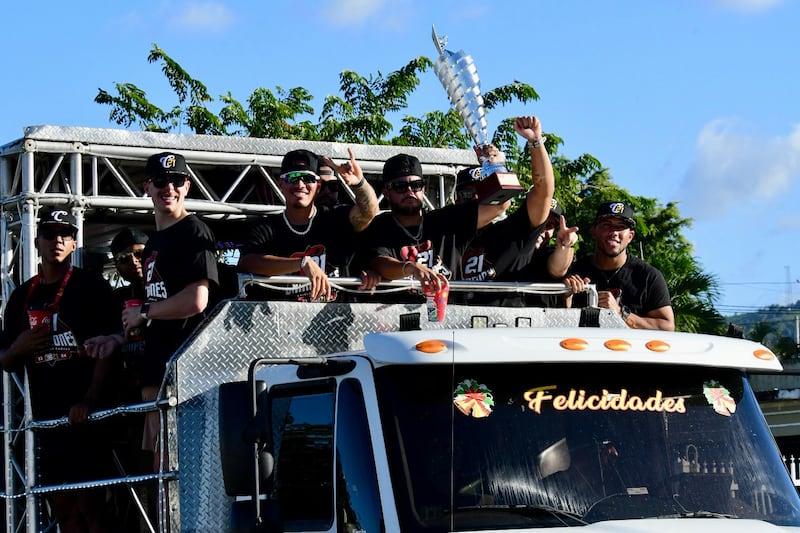 El equipo Criollos de Caguas, salen a celebra su vigésimo primer campeonato de la liga invernal de Baseball de Puerto Rico. Caguas Metro PR 23 de enero de 2024