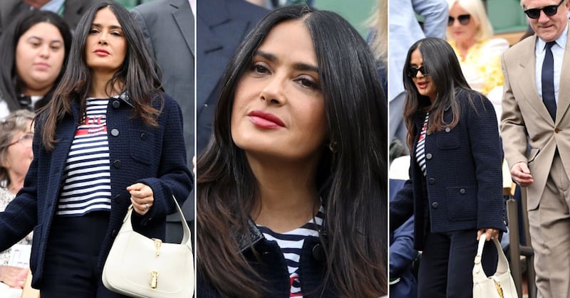 Salma Hayek logró una imagen mucho más relajada con un outfit azul marino