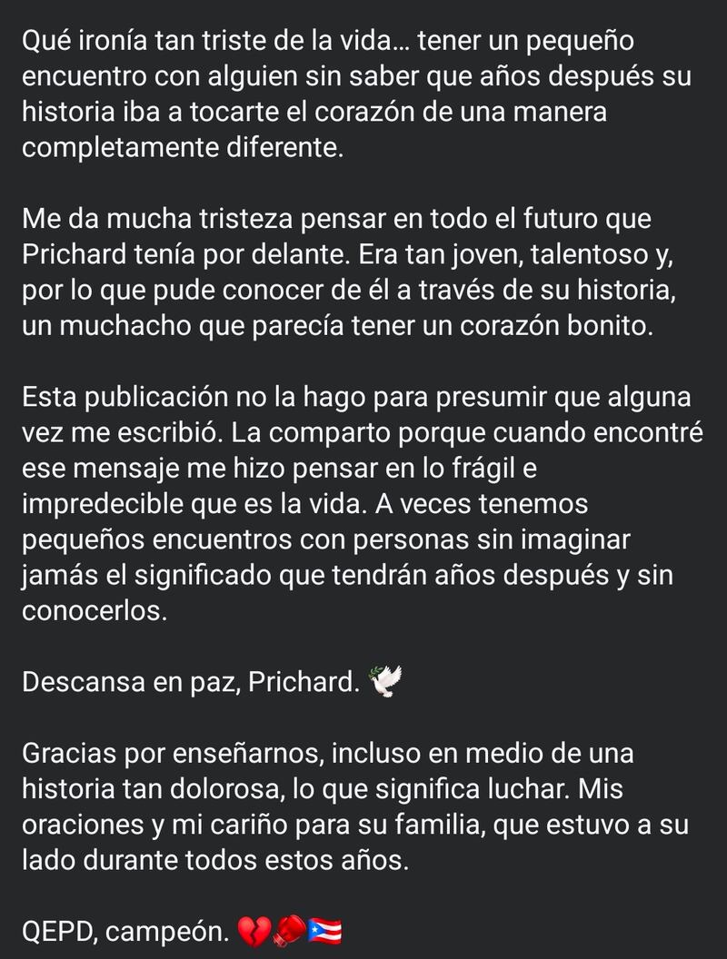 Mujer causa controversia en redes por alegado mensaje que le envió Prichard Colón.