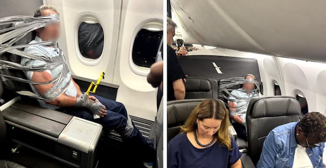 Amarran con cinta adhesiva a pasajero tras desatar el caos en pleno vuelo