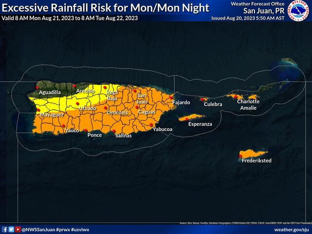 Aumenta riesgo de inundaciones en Puerto Rico hasta la mitad de la semana