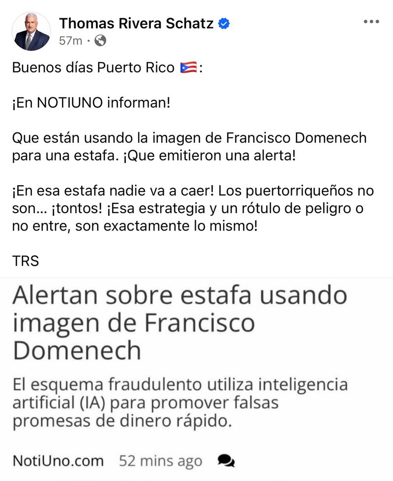 La guerra pública dentro del Partido Nuevo Progresista (PNP) volvió a quedar expuesta luego de que el presidente del Senado, Thomas Rivera Schatz, publicara mensajes separados dirigidos contra el secretario de la Gobernación, Francisco Domenech, y contra el entorno político de la gobernadora Jenniffer González Colón.