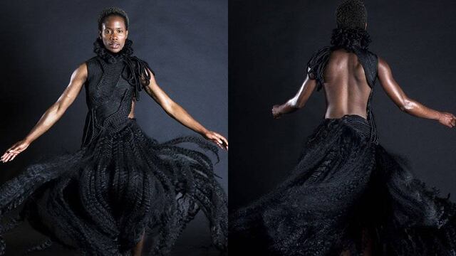 Artista convierte sus trenzas de pelo en impresionante vestido