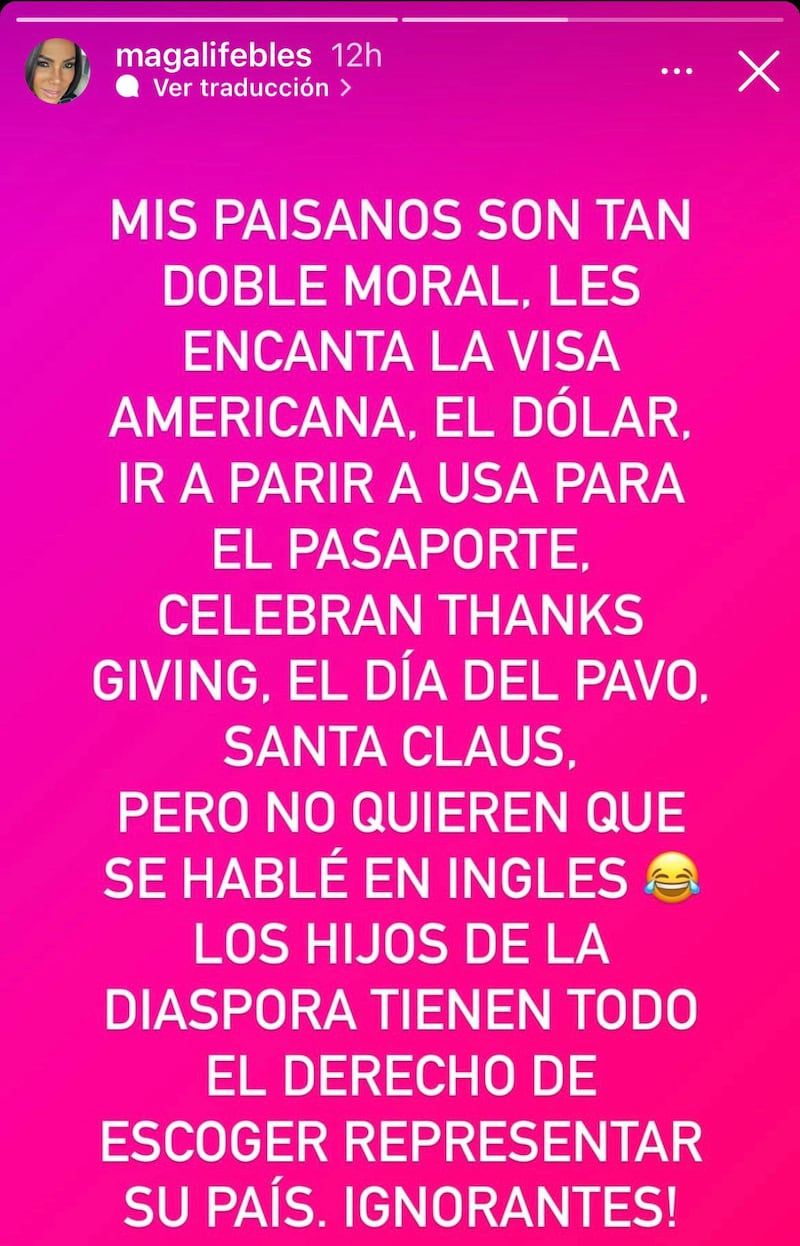 Declaraciones de Magali Febles en sus redes sociales.