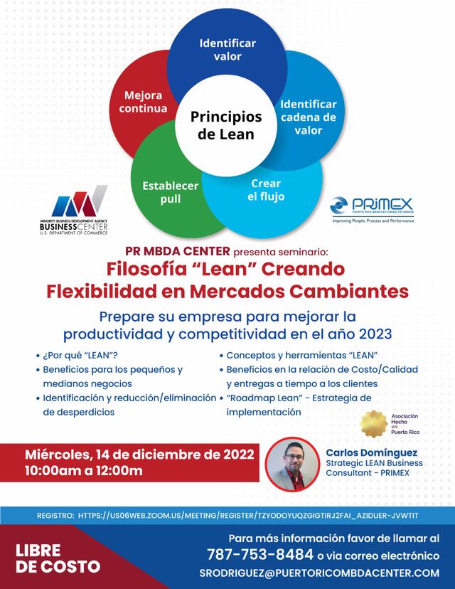 Puerto Rico MBDA Center y Puerto Rico Manufacturing Extension invitan a seminario virtual