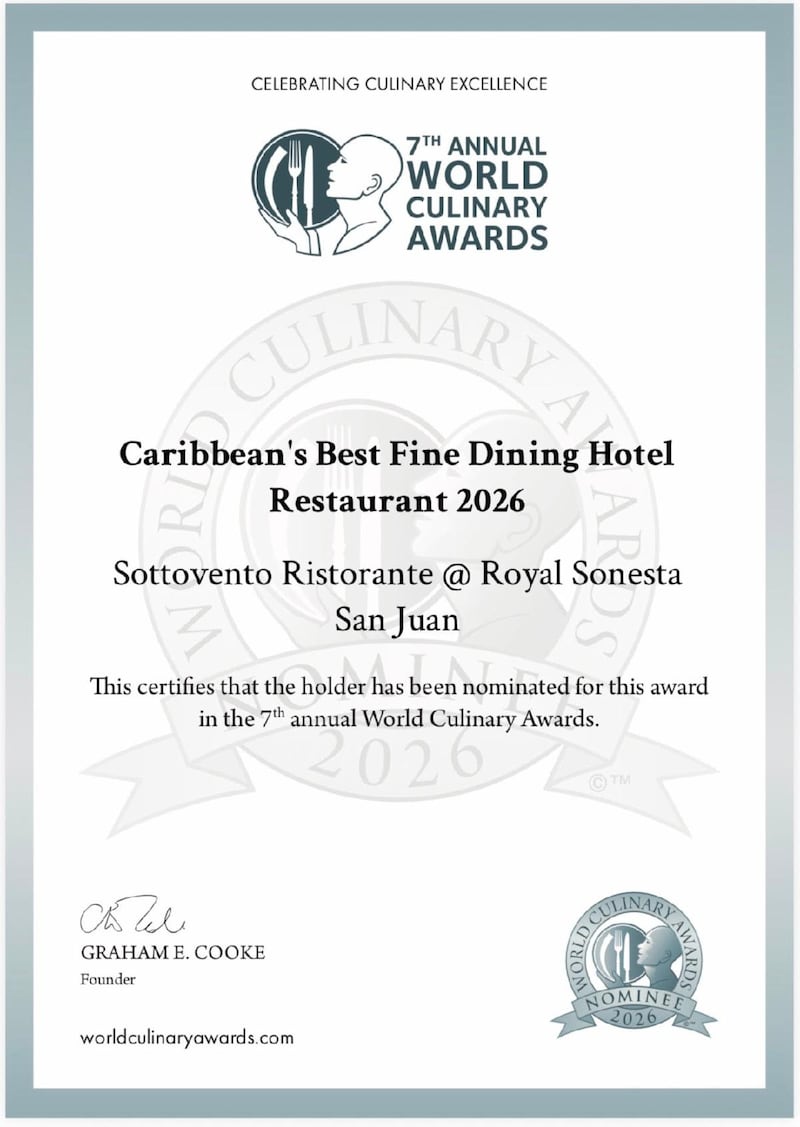 Sottovento Ristorante, ubicado en el Royal Sonesta San Juan, competirá en dos de las categorías más importantes que reconocen la excelencia de los restaurantes de hotel a nivel internacional.