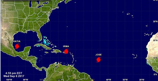 Tormentas 'Katia' y 'José' se unen a 'Irma' como huracanes en el Atlántico