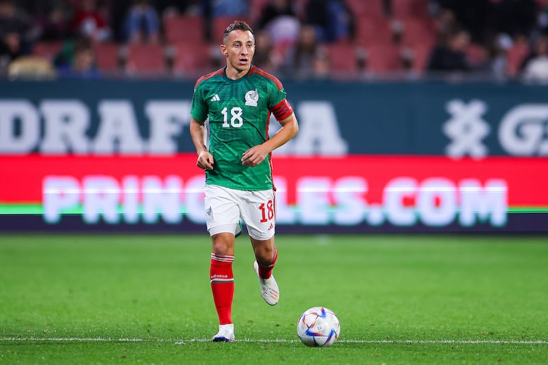 GIRONA, SPAIN - NOVEMBER 16: Andres Guardado of Mexico runs with the ball during the friendly match between Mexico and Sweden at Montilivi Stadium on November 16, 2022 in Girona, Spain. (Photo by Eric Alonso/Getty Images)