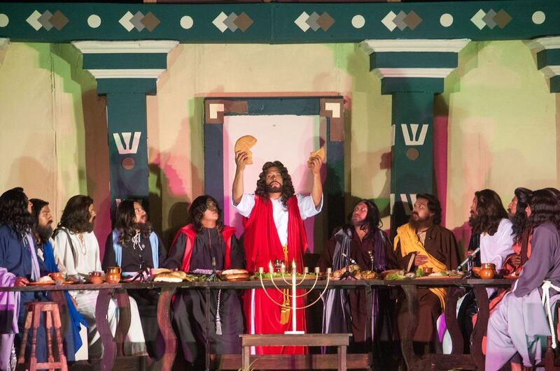 Representación de la Semana Santa en la alcaldía Iztapalapa, durante el Jueves Santo.