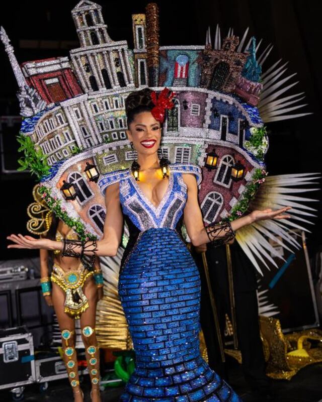 Karla Guilfú brilla con atuendo de las Fiestas de la Calle San Sebastián en Miss Universo 2023