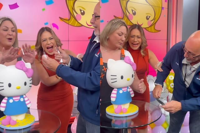 “Córtame la mano primero”: Pamela Noa reacciona a intento de director de cortar su bizcocho de Hello Kitty