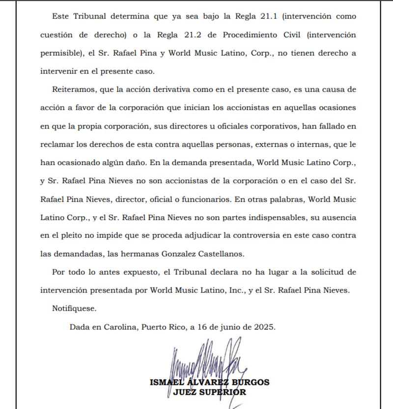 Se declaró no ha lugar la petición del productor en caso de Raphy Pina.