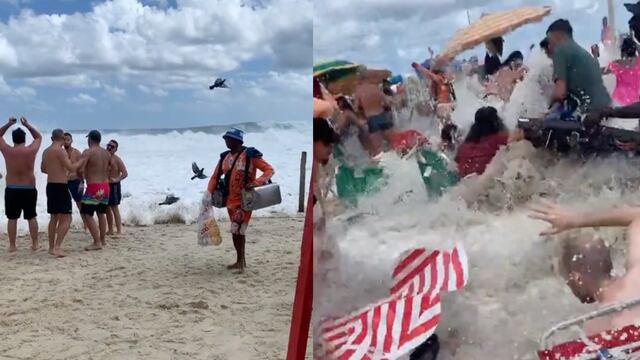 ¡Impresionante! Enorme ola crea caos en playa de Brasil