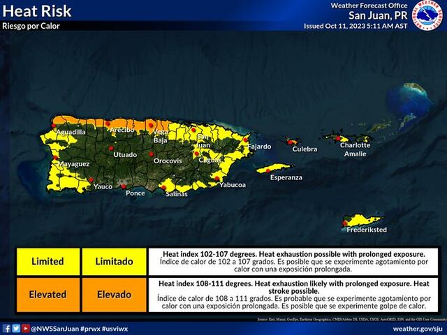 Advertencia de calor para el norte central, noroeste y Culebra