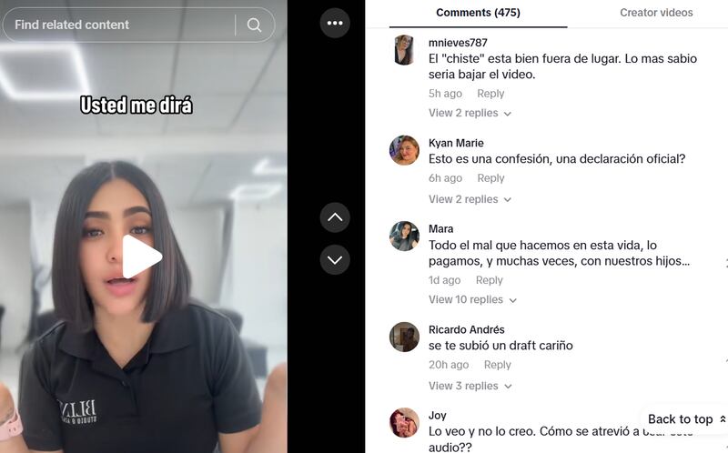 Comentarios en contra del video publicado en sus redes sociales.