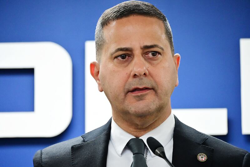 El secretario de Corrección, Francisco Antonio Quiñones Rivera. Conferencia de Prensa de la Policía. sobre los arrestos de varios funcionarios del Departamento de Corrección. Cuartel General de la Policía. Hato Rey Metro PR 10 de junio de 2025