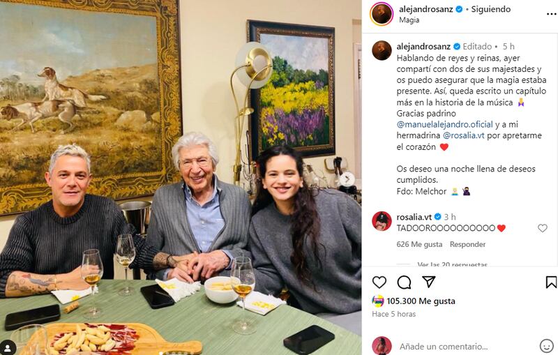 El cantante se reunió con Rosalía para una noche de Reyes Magos