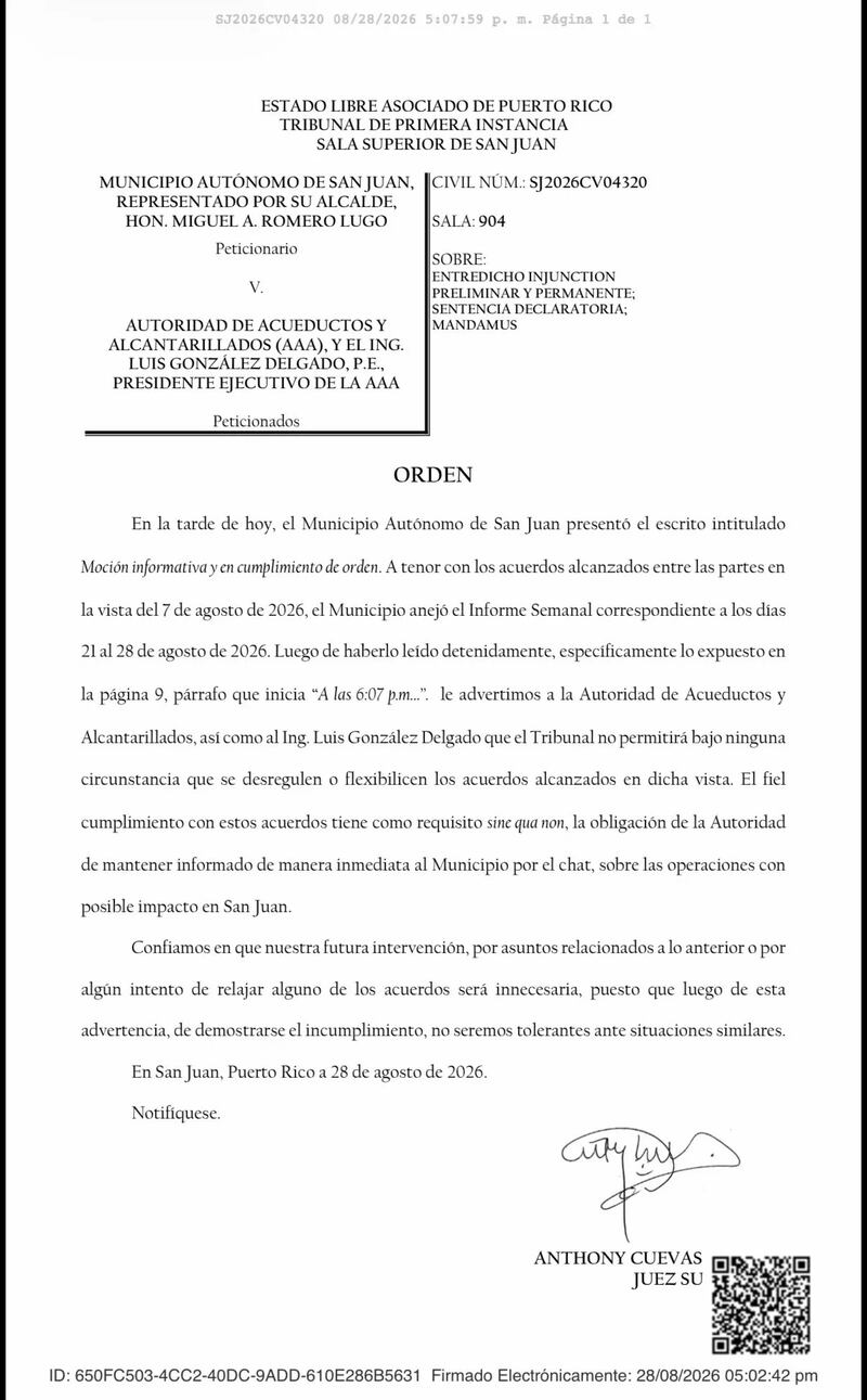 Tribunal lanza fuerte advertencia a la AAA: “No seremos tolerantes” ante nuevos incumplimientos en San Juan