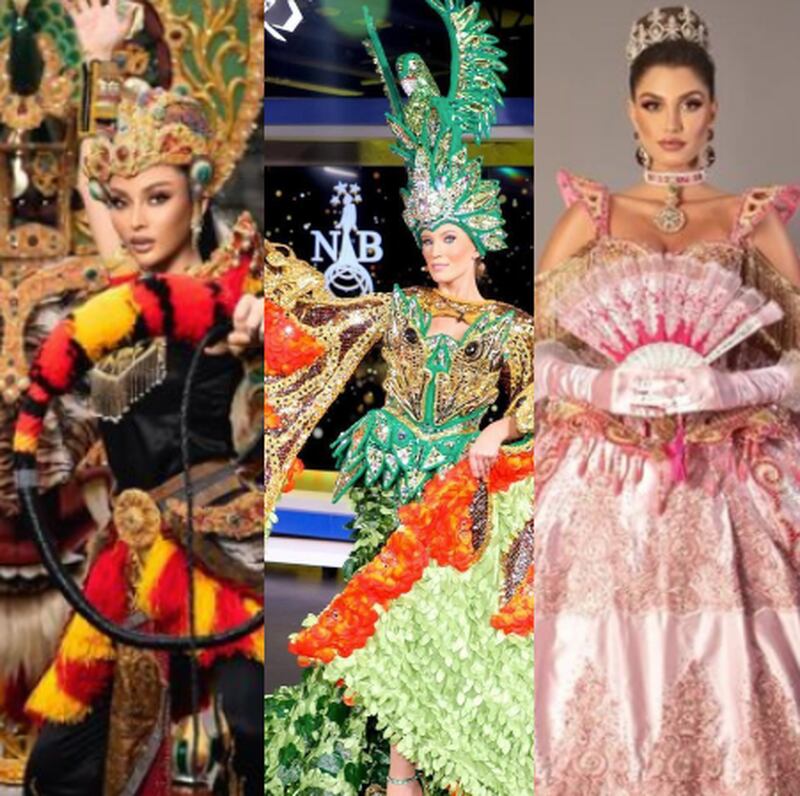 Trajes típicos de Miss Indonesia, Miss Puerto Rico y Miss Brasil.